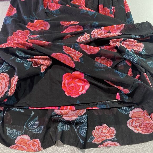 MATILDA JANE Dress Floral Mesh Overlay Tiered Long Sleeve Fitted NWT XS Black - Picture 9 of 13